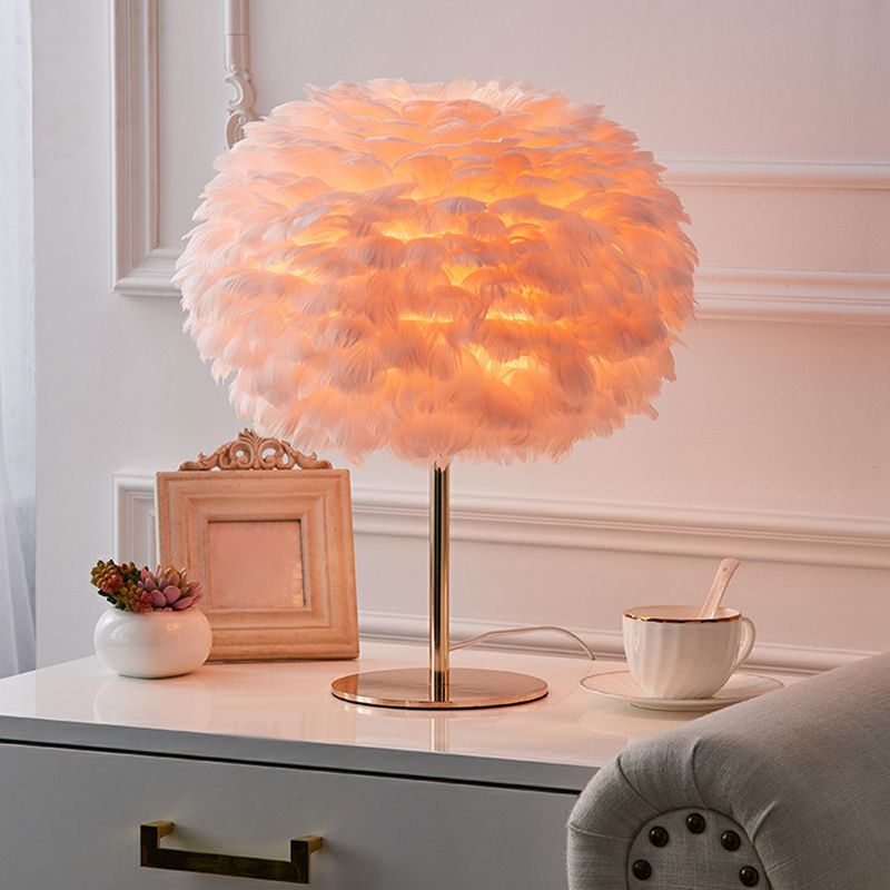 Spherical Night Lighting Simplicity Feather 1-Light Living Room Night Table Lamp