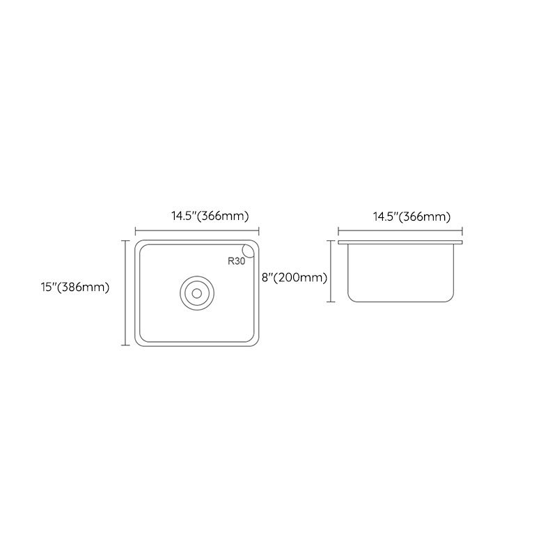 Contemporary Style Kitchen Sink Stainless Steel Square Undermount Kitchen Sink