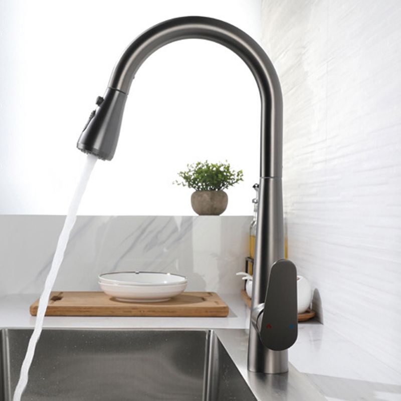 Modern Faucet 1-Handle 1-Hole Copper with Pull out Sprayer Gooseneck Faucet