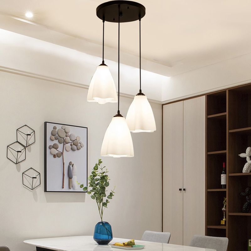 Glass Ripples Pendant Lighting Modern 3 Head Hanging Lamp for Dinning Room