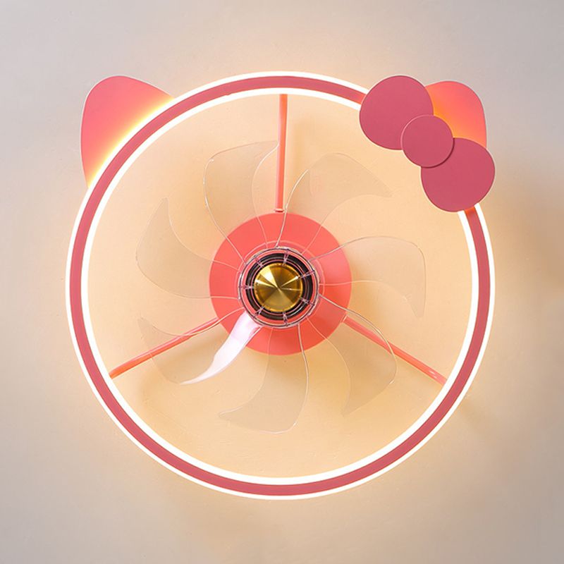 7-Blade Metal Ceiling Fan Children Pink Fan with Light for Room