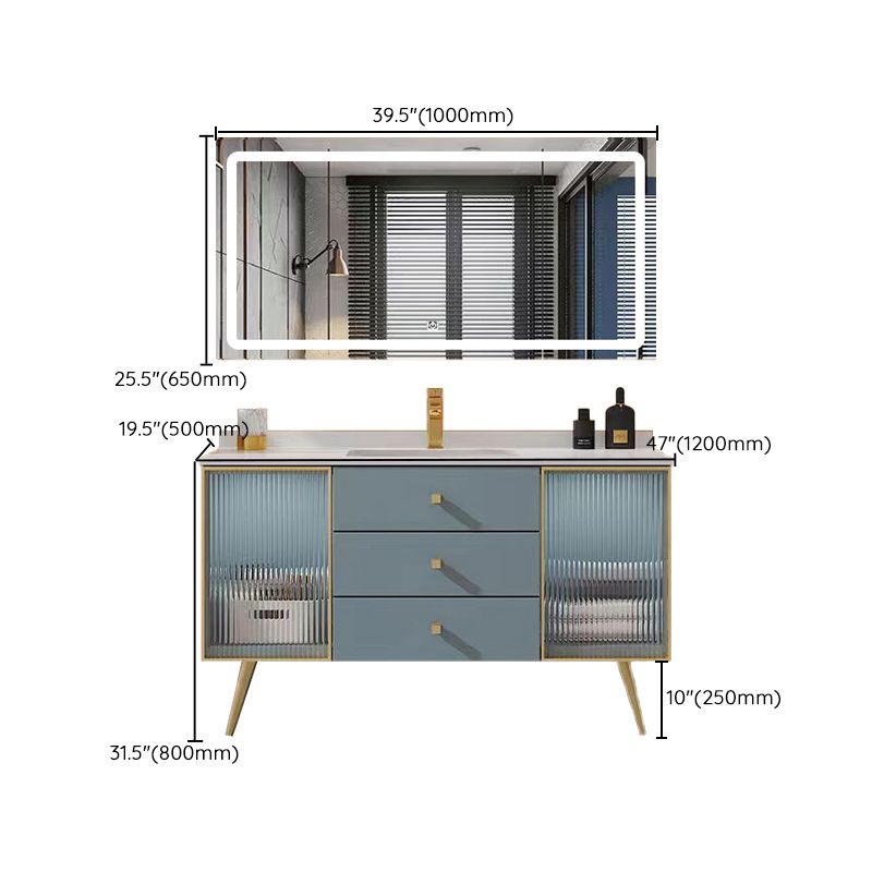 Freestanding Bathroom Vanity Blue Wood Frame Single Sink Rectangular Vanity with 3 Drawers