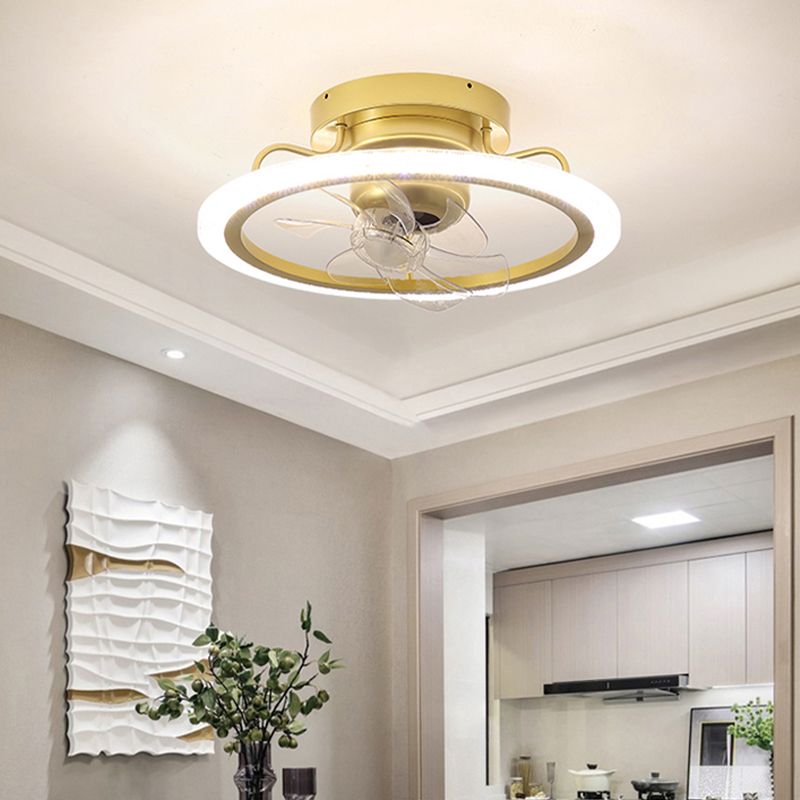 Metal Round Ceiling Fan Modern Style 1 Light Flush Mount Lamp