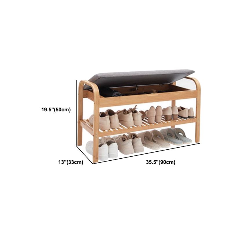 12.99" Wide Modern Entryway Cushioned Bench Bamboo Bench with Arms