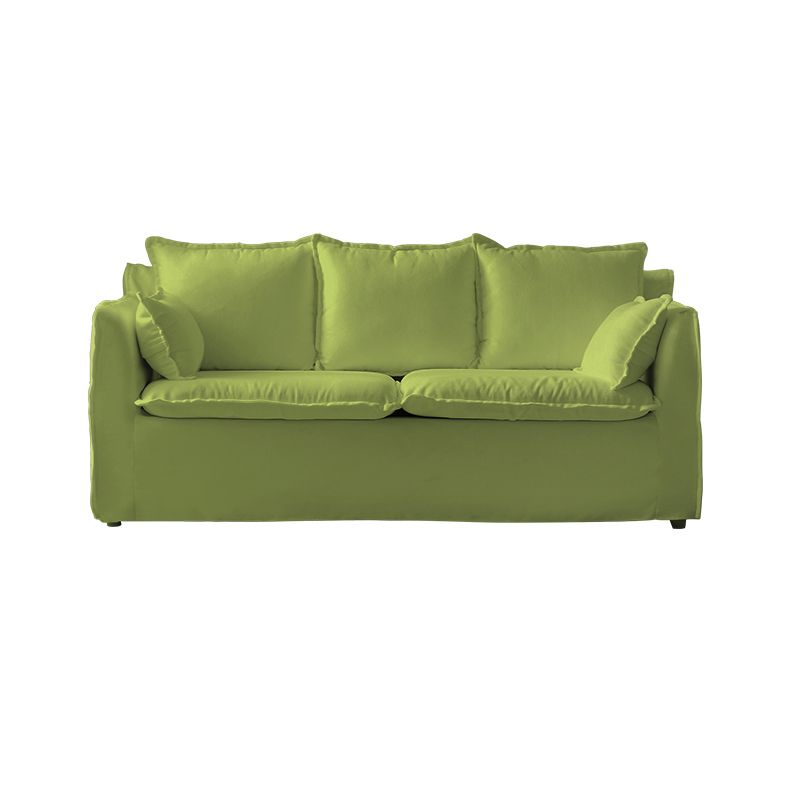 Contemporary Linen Couch Square Arm Settee with Slipcovered Pillows