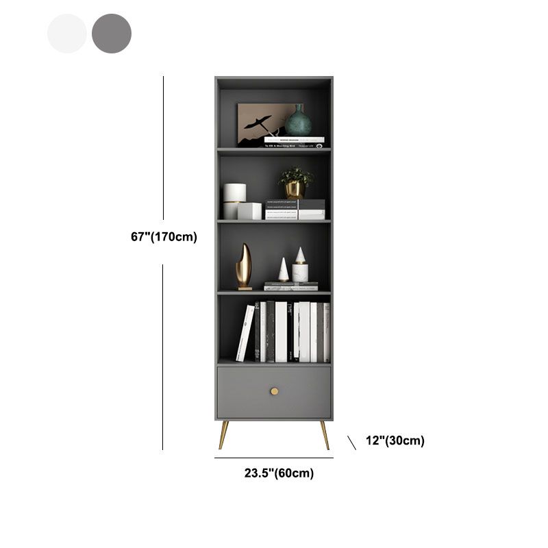 Modern Engineered Wood Bookshelf Standard Closed Back Bookcase with Drawer