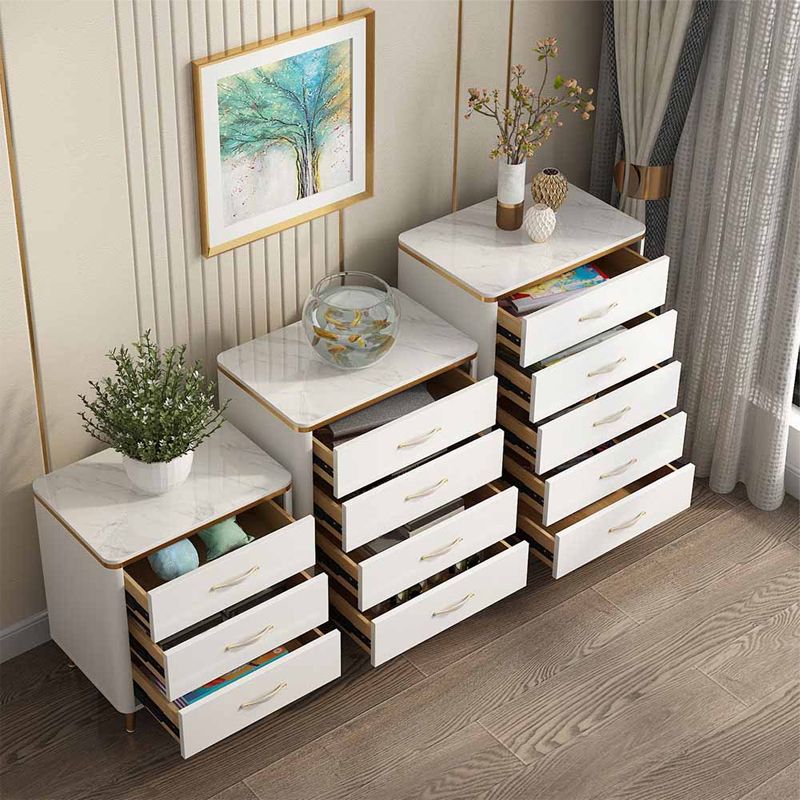 Classic Glam Stone Top Dresser White Storage Chest with Drawer for Bedroom