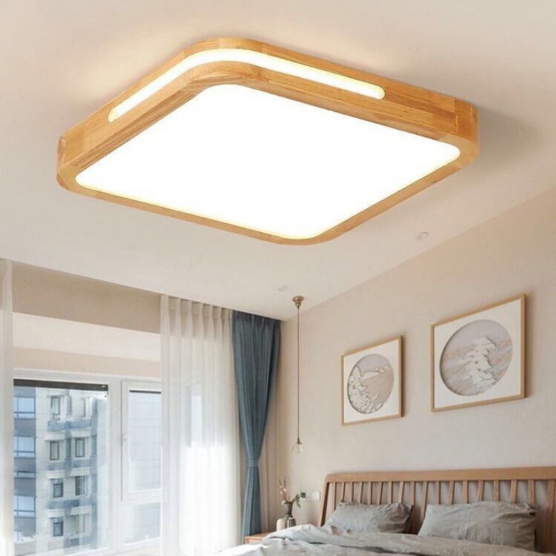 1 Light Geometric Flush Mount Contemporary Wood Ceiling Light