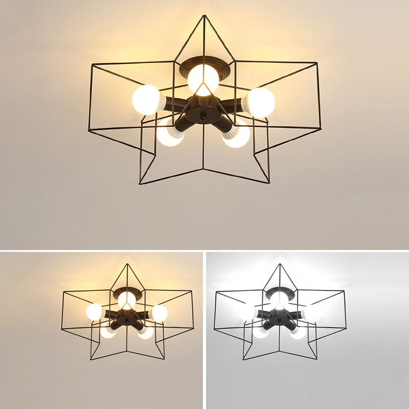 Loft Style Star Semi Flush Mount Lighting Metal Semi Flush Mount Ceiling Fixture