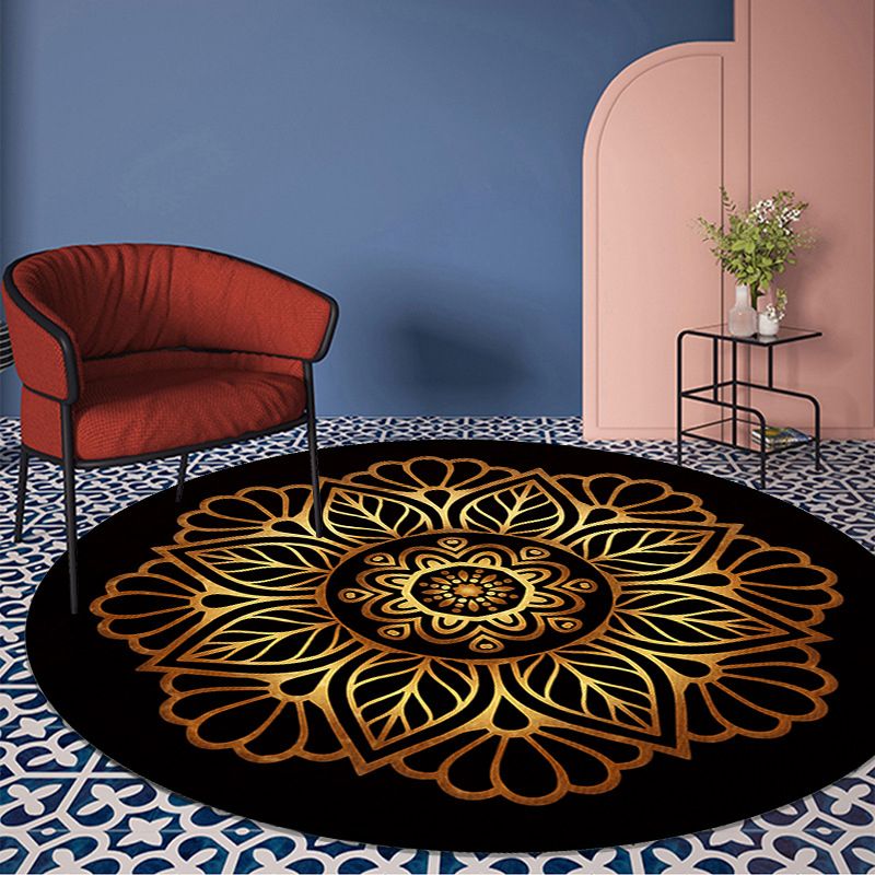 Gold Floral Printed Rug luxury Moroccan Carpet Polyester Stain Resistant Carpet for Home Decor