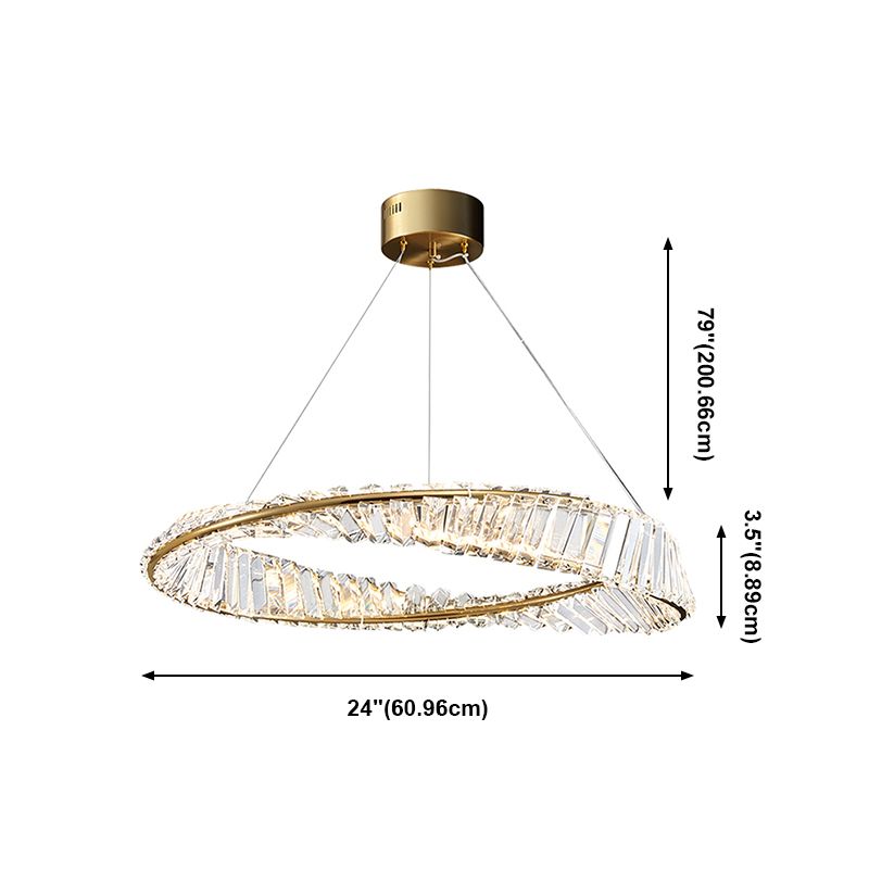 Moderno lampadario a LED di lusso lampadina a sospensione circolare in ferro con tonalità cristallina