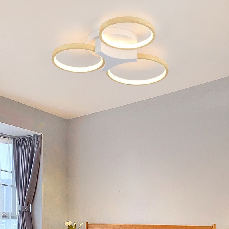 Modern Style Circle Shape Flush Mount Wood Ceiling Light for Bedroom