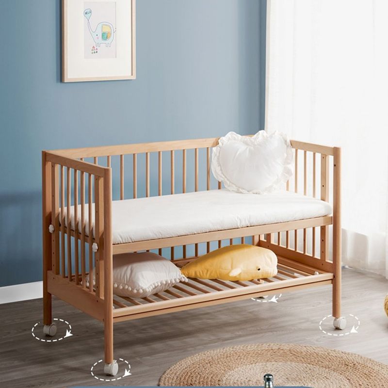 Farmhouse / Country Crib with Casters/Wheels Beech Light Wood Nursery Crib