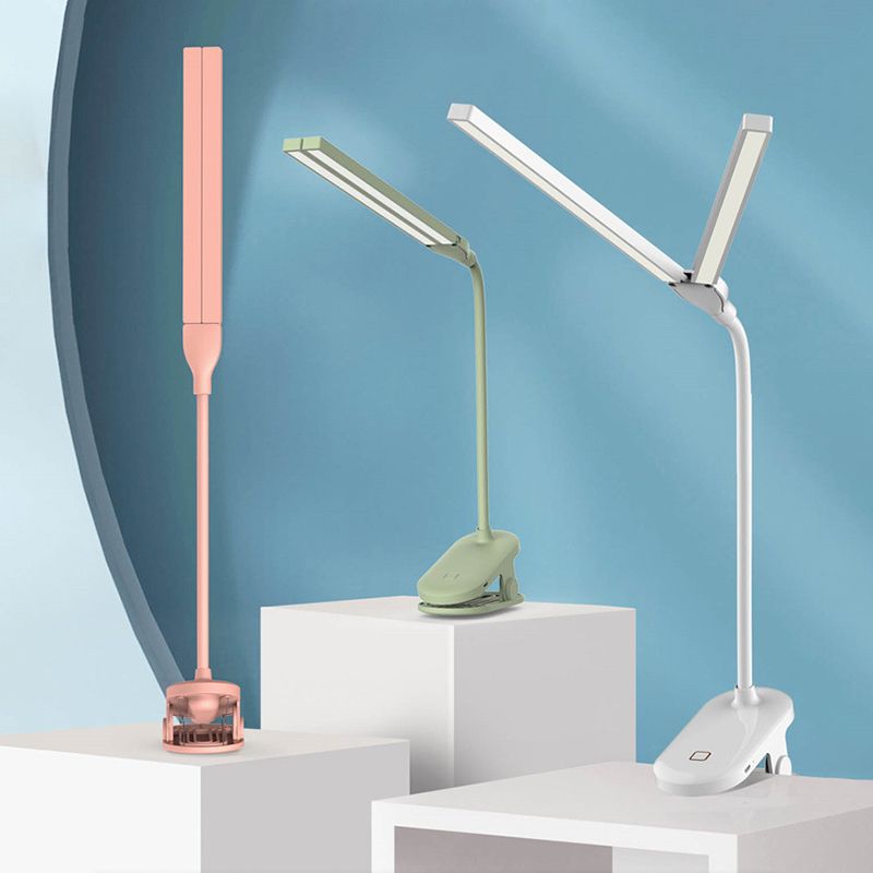 Macaron Linear Clamp-on Desk Lamp Plastic Kids Bedroom LED Study Light with Flexible Arm