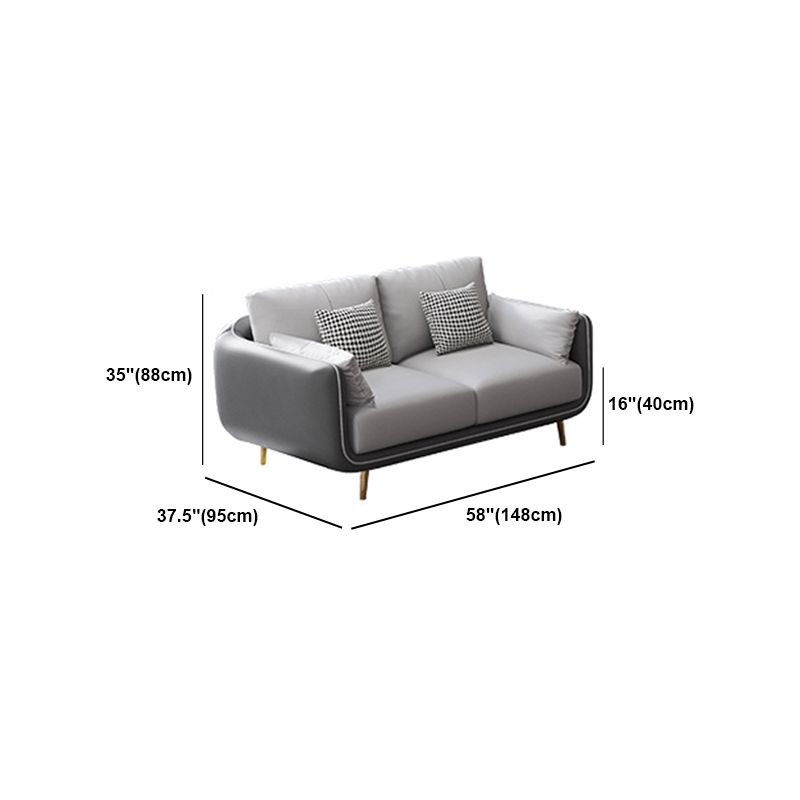 Contemporary Tuxedo Arm Standard Faux Leather Sofa Couch in Grey