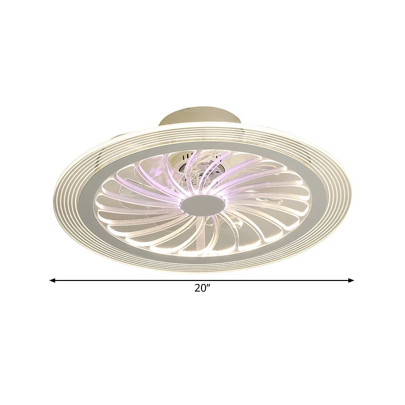 Modern LED Ceiling Fan Light with Clear Acrylic Shade White Circular Semi Flush Mount Lighting, 20 Inch Width