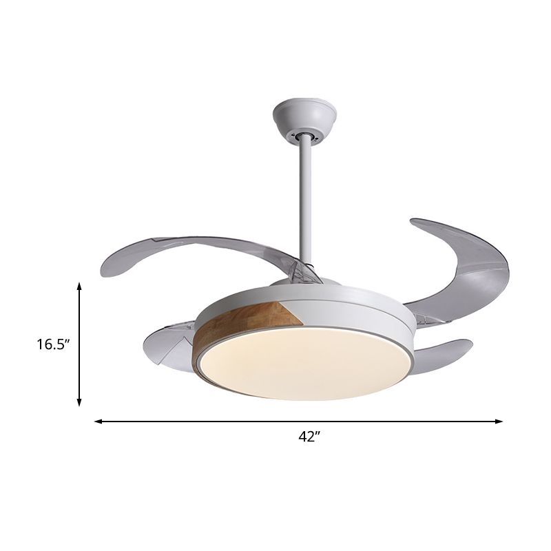 Simplicity Round Fan Lamp LED Metal Semi Flush Ceiling Light in White with 3 Clear Blades, 36"/42" Wide