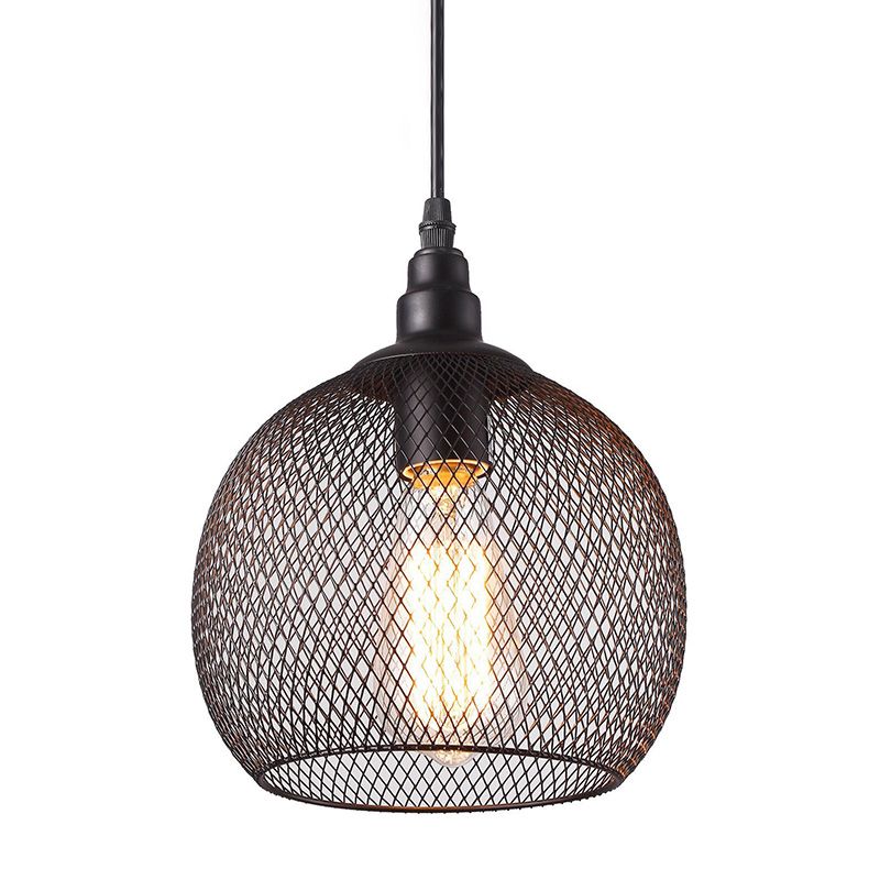 Globe Metal Pendant Lighting Fixture Retro Living Room Pendant Light Fixture in Black