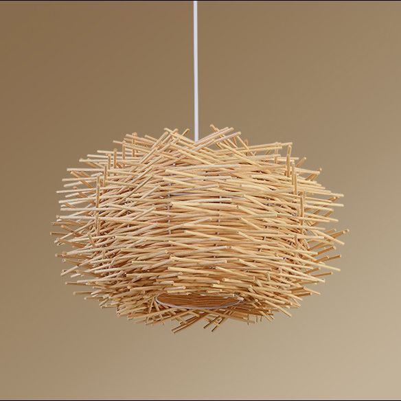 Asia Style Bird Nest Hanging Light Fixture Wood Dinning Room Pendant Lighting Fixture