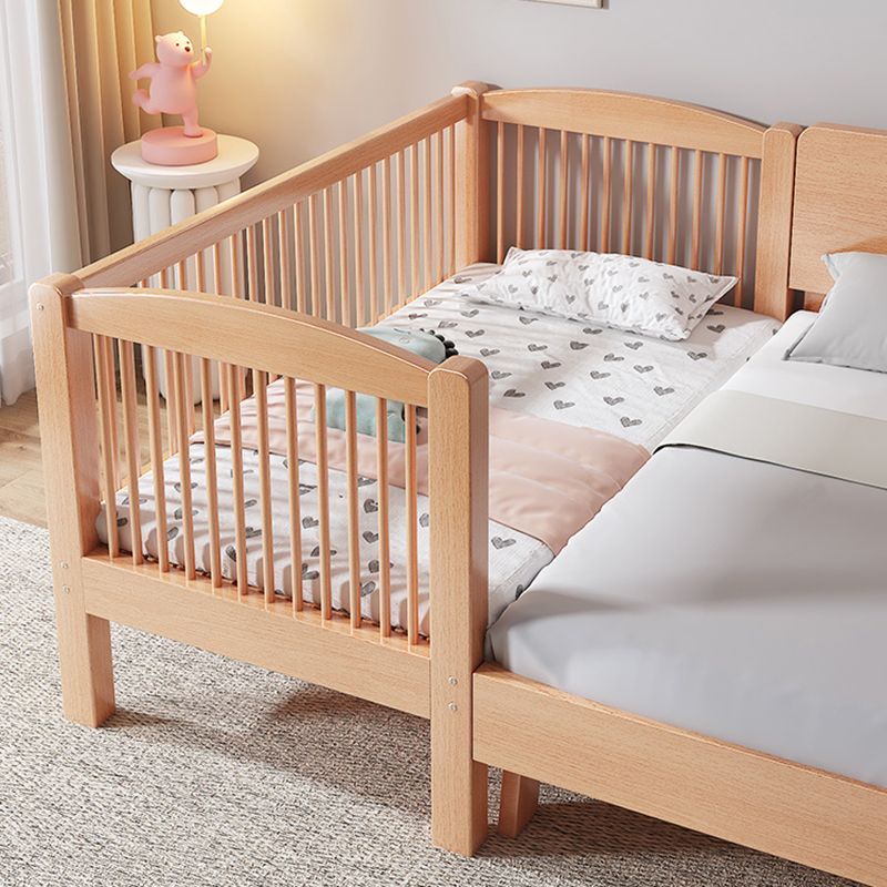 Contemporary Natural Solid Wood Nursery Crib with Guardrail in Beech