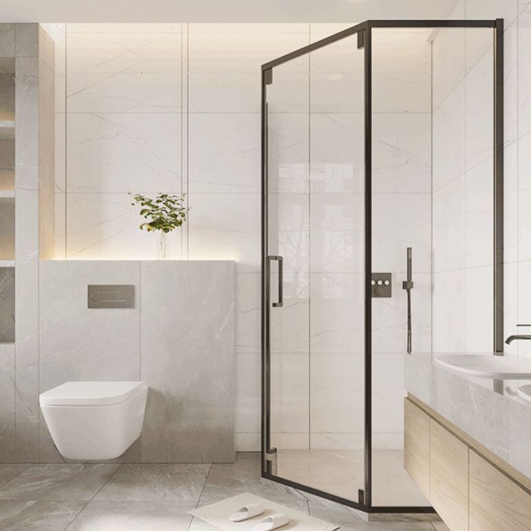 Matte Black Folding Shower Door, Side Opening Tempered Glass Shower Door