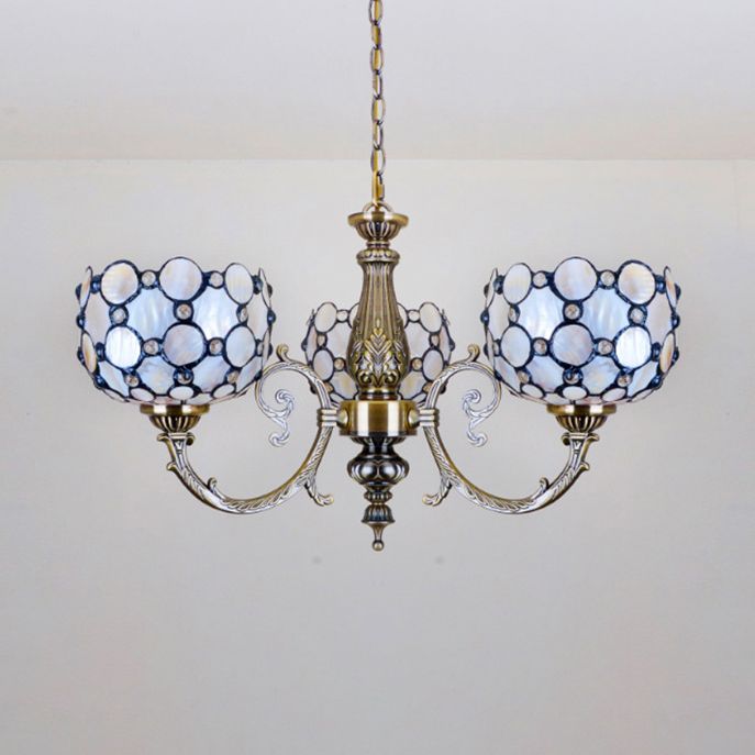 Tiffany Style Bowl Suspension Talage Talage 3 Lumières Chandelier inversé en blanc pour le salon