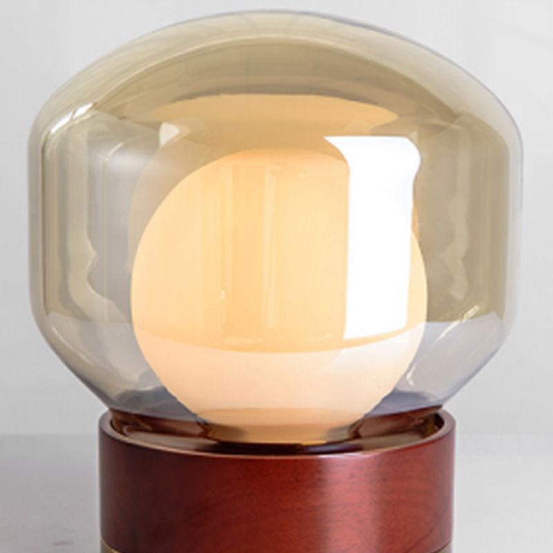 Moderner Glas Tischlicht moderner Globe 1-Licht-Schlafzimmer Nachttischlampe mit Holzbasis