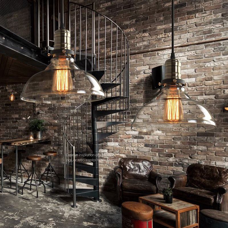 Retro Industrial 1 Light Pendant Barn Clear Glass Pendant Lighting  for Coffee Shop