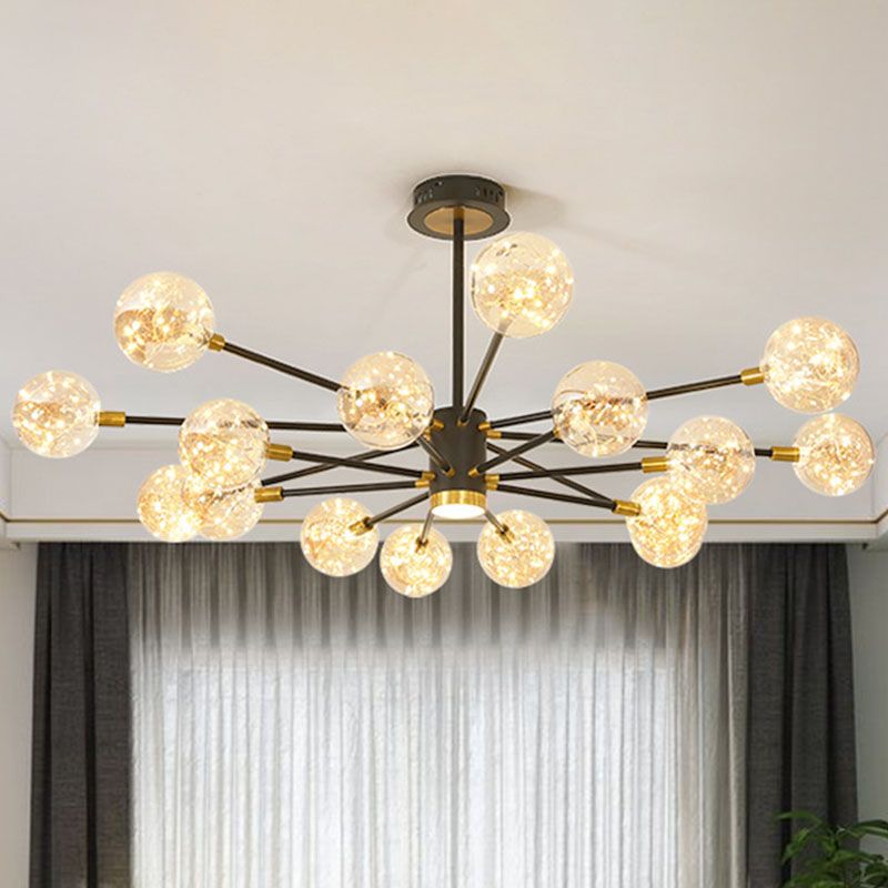 Starburst Hanging Ceiling Light Modern Metal Living Room LED Chandelier with Orb Glass Shade