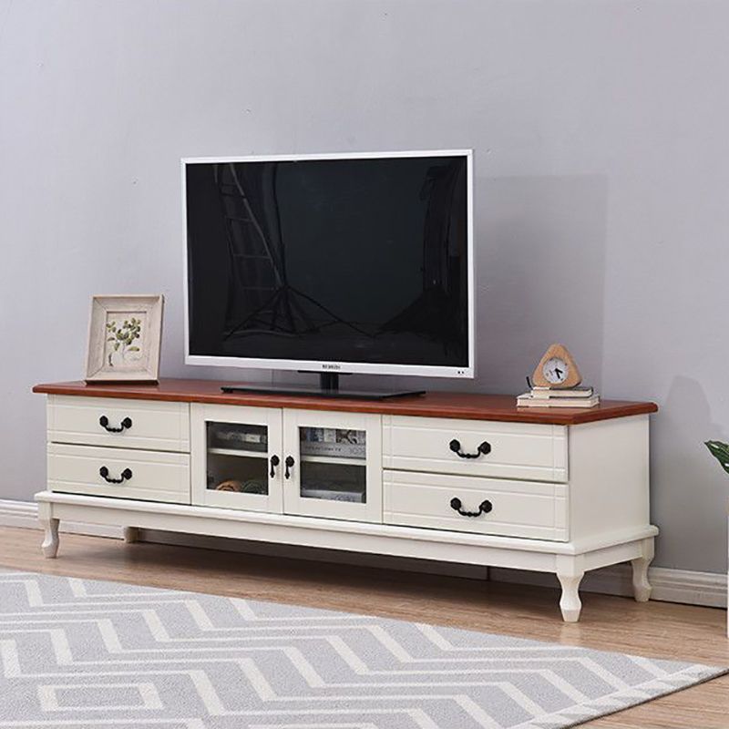 Traditional Wood TV Console Enclosed Storage TV Media Stand with Doors for Living Room