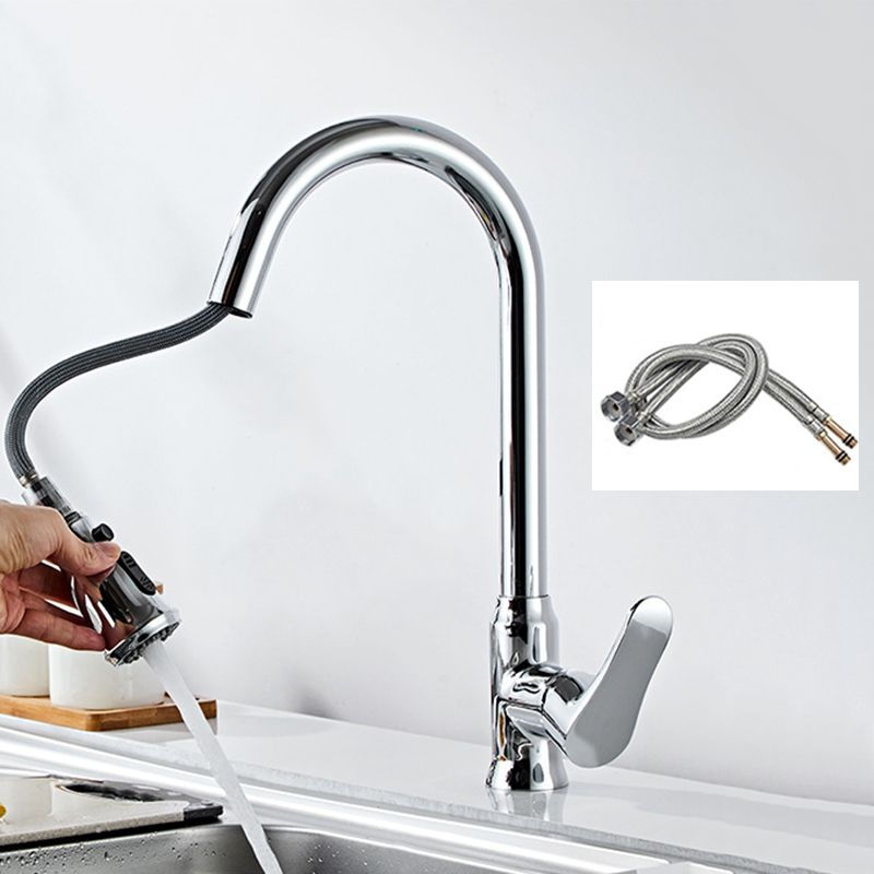 Modern 1-Handle Faucet with Pull out Sprayer 304 Stainless Steel Gooseneck Faucet