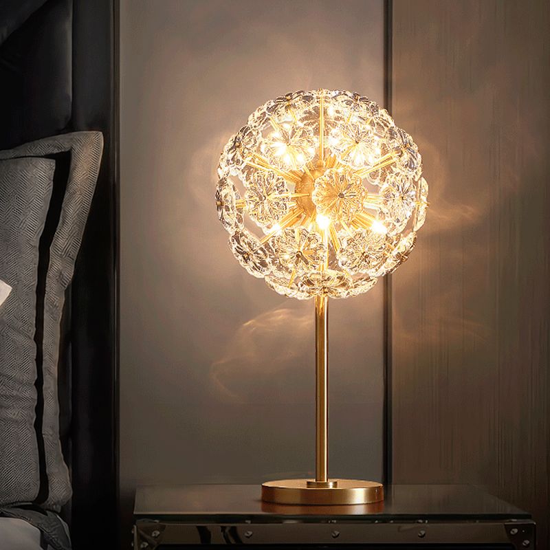 Flower Crystal Brass Night Table Light Dandelion LED Contemporary Night Lamp for Bedside