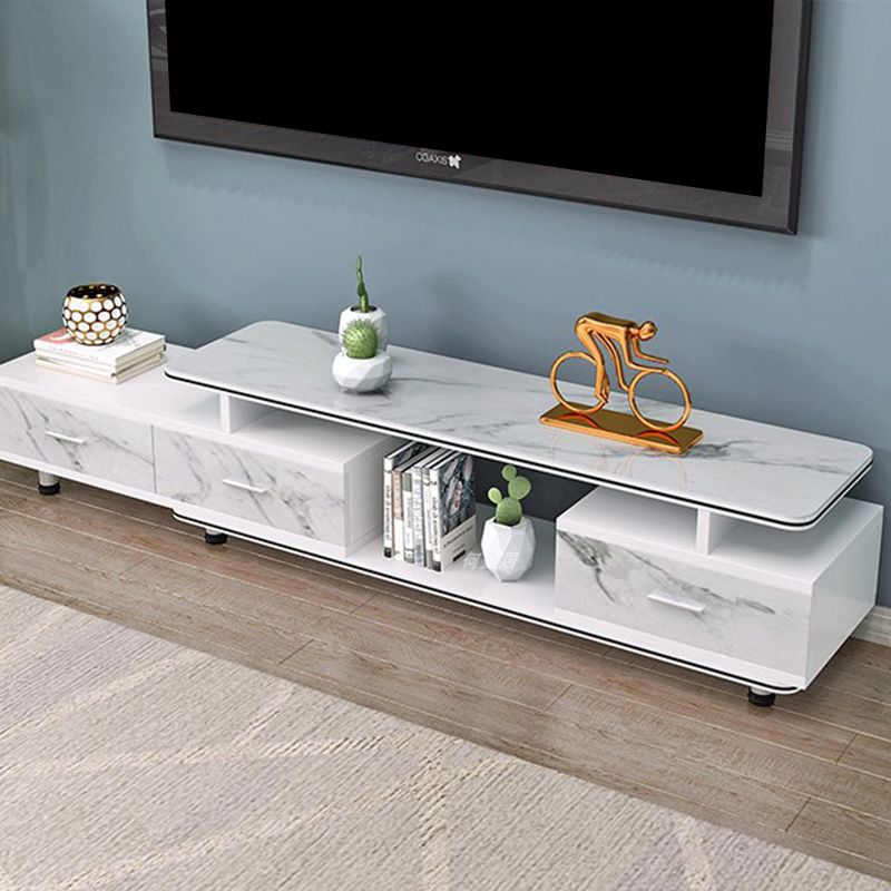 Modern Engineered Wood TV Stand White TV Cabinet with Drawers and Sliding Storage