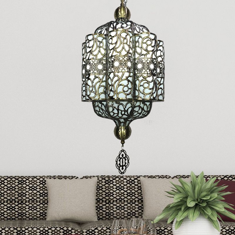 Black Lantern Ceiling Lamp Art Deco Metal 1 Head Restaurant Pendant Lighting Fixture