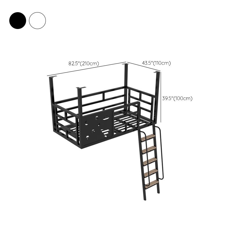 Contemporary Iron High Loft Bed Black & White Metal Wire-Grid Bed Frame