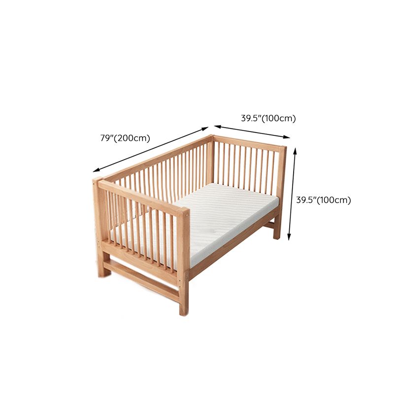 Natural Beech Panel Bed Solid Wood Standard Bed with Guardrails