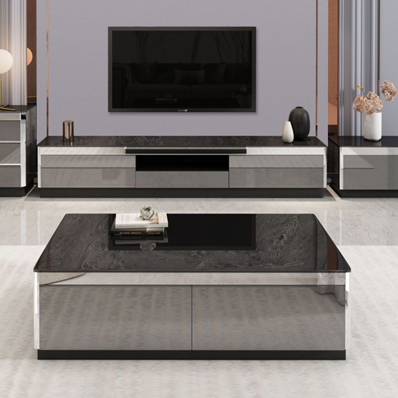 Solid Wood TV Media Stand Glam Glass Top Media Console with Drawers