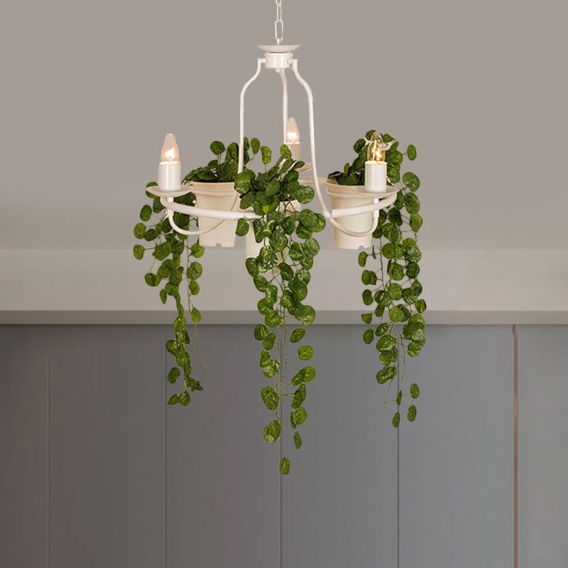 3 lichten Candelabra kroonluchter industrieel zwart/wit metallic hangend hanglampje met pot deco