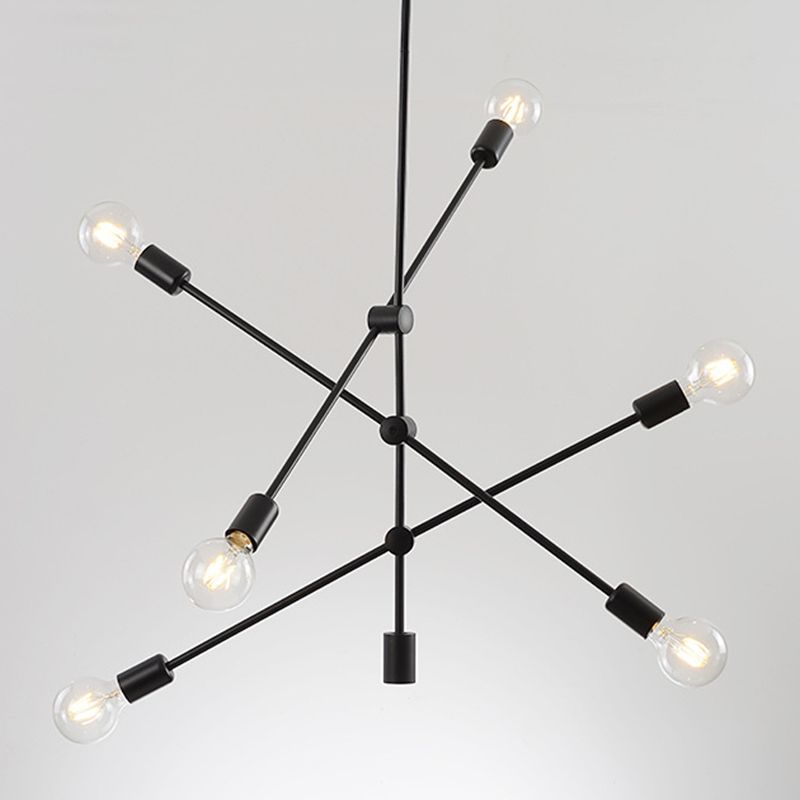 Black Nordic Style Minimalism Chandelier Arm Adjustable 6-lights Molecular Shaped Metal Hanging Light