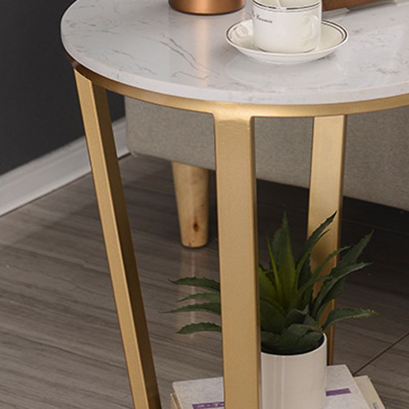 Contemporary Faux Marble Accent Table Nightstand 22.83" Tall Bed Nightstand with 2 Shelves