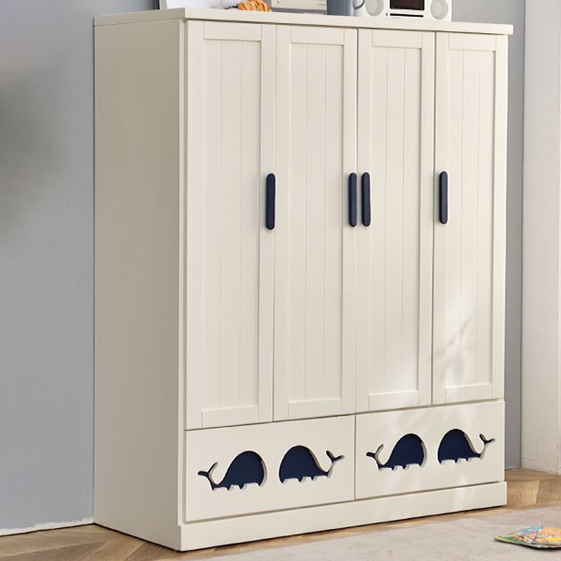 Solid Wood Kid's Wardrobe Modern Armoire Closet with Lower Storage Drawers