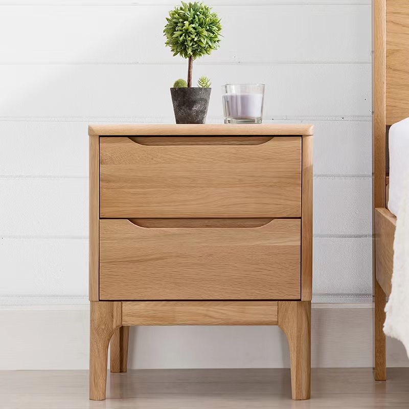 Simple Solid Wood Kids Bedside Table 2 Drawers Nursery Nightstand