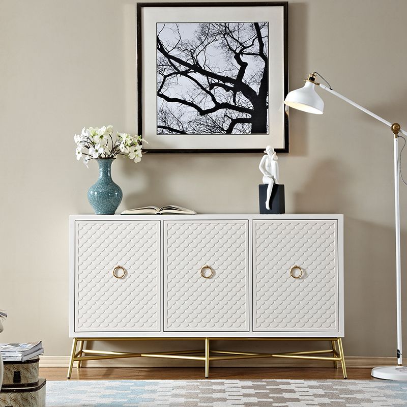 White Engineered Wood Buffet Stand Gold Base Sideboard Cabinet with Storage