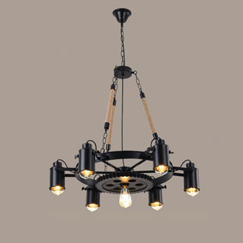 Natural Manila Rope Chandelier Retro Light Bar Light Indoor Light in Industrial Style