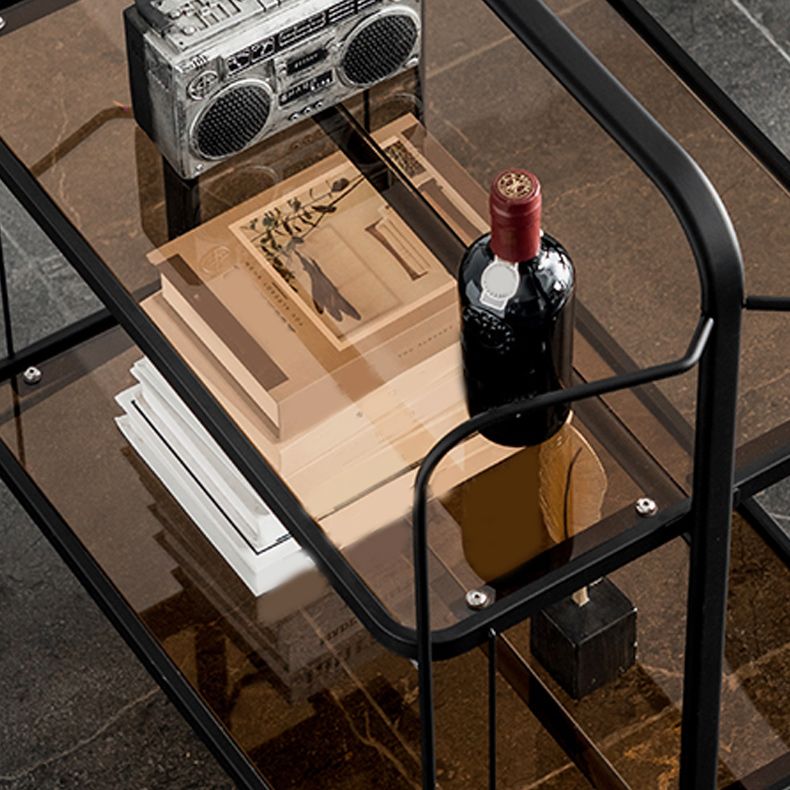 Contemporary Glass Top Corner Table with Shelf, Rectangular Side Table