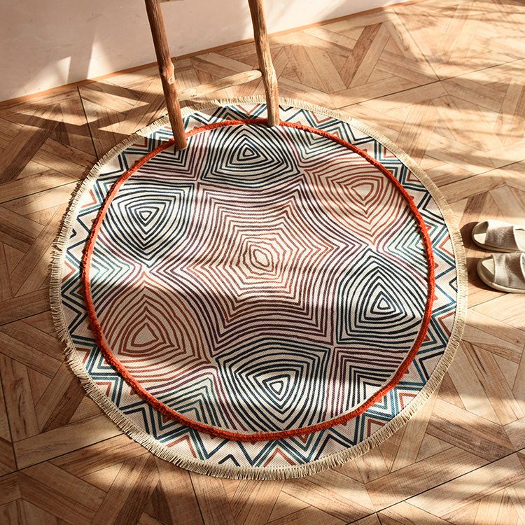 Creative Graphic Design Rug Aesthetic Round Carpet with Fringe Cotton Blend Rug for Home Decor