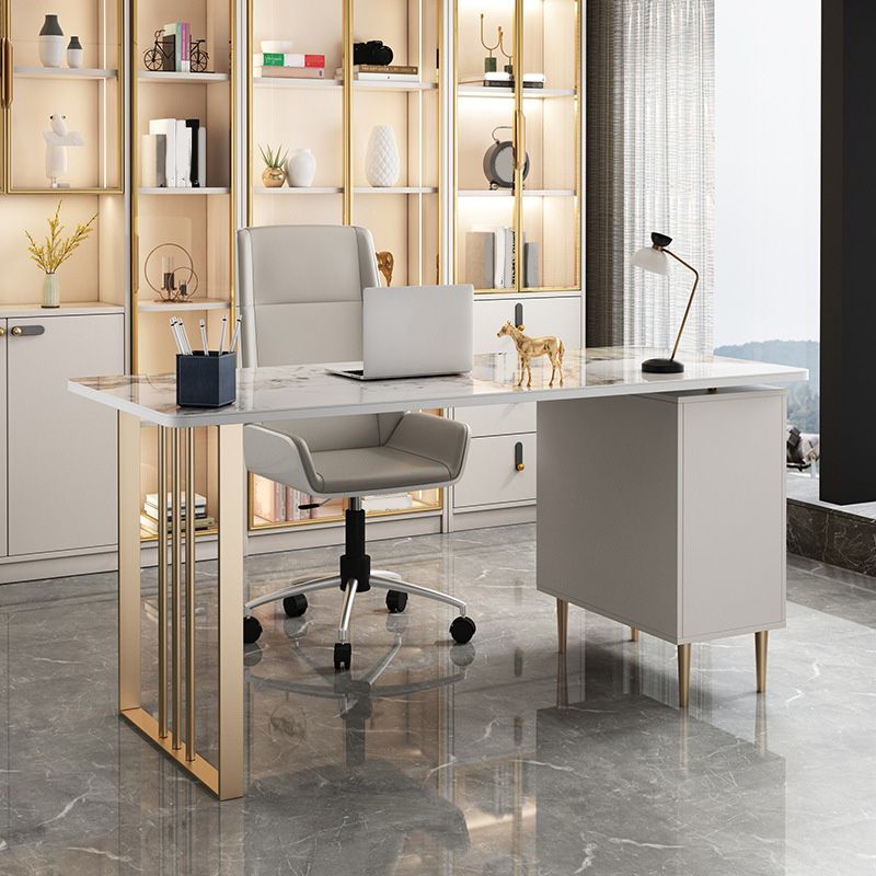 Contemporary Marble Desk for Office 30"H Rectangular Desk with 1 Drawer