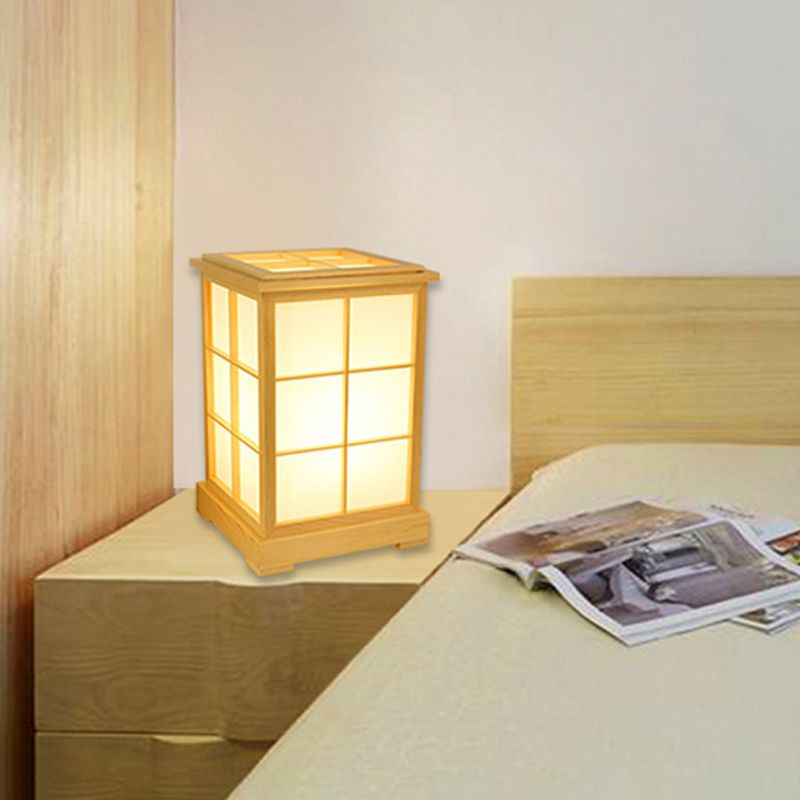 1 Head Bedroom Table Lamp Chinese Beige Reading Book Light with House Wood Shade