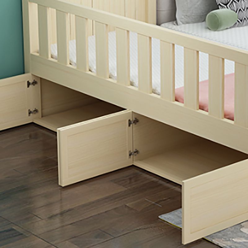 Scandinavian Pine Baby Crib Under Crib Storage Light Wood with Mattress