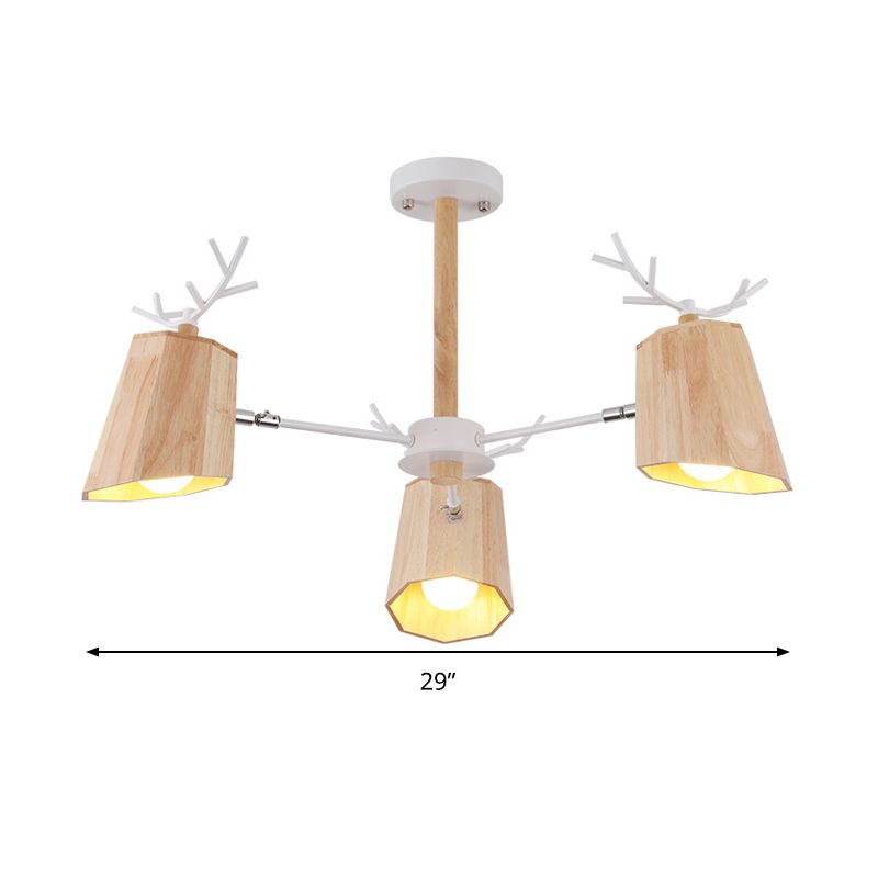 Madera ligera colgante biselada nórdica 3/8 cabezas de comedor lámpara de lámpara en beige